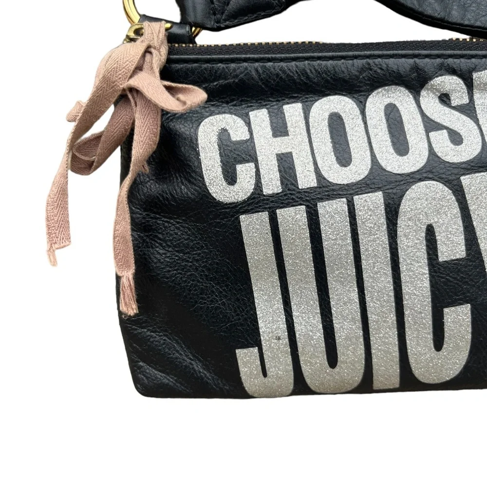 Juicy Couture Vintage Black Leather Wristlet “Choose Juicy Rare Y2K Glitter EUC